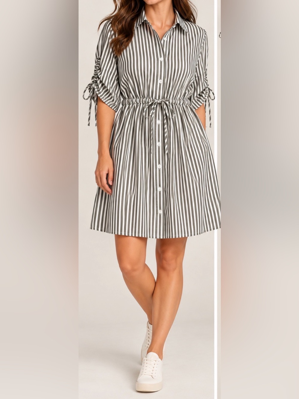 LOFT Black and White Striped Button-Front Mini Dress